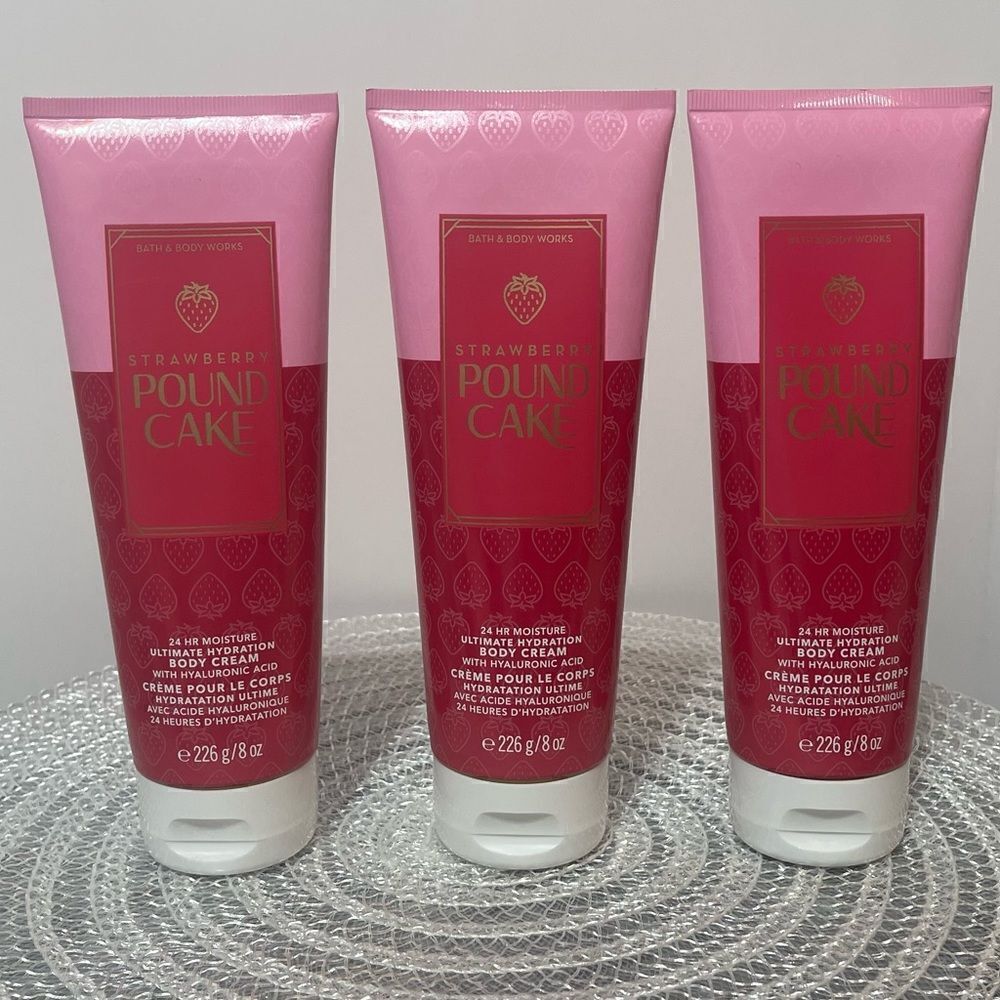 BBW Strawberry Pound Cake Body Cream set of 3 NWT